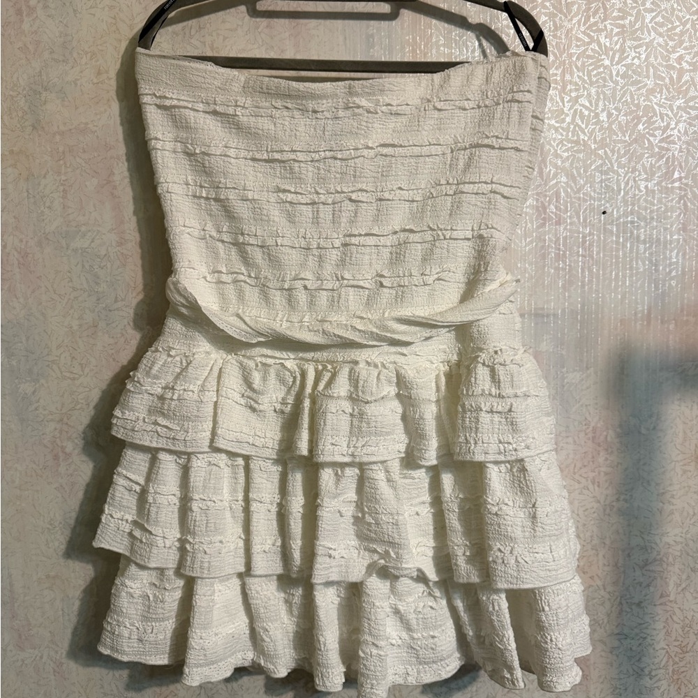 Forever 21 White Bandeau Strapless Ruffle, With Belt Dress, Bridal, Party, XL - Picture 2 of 10